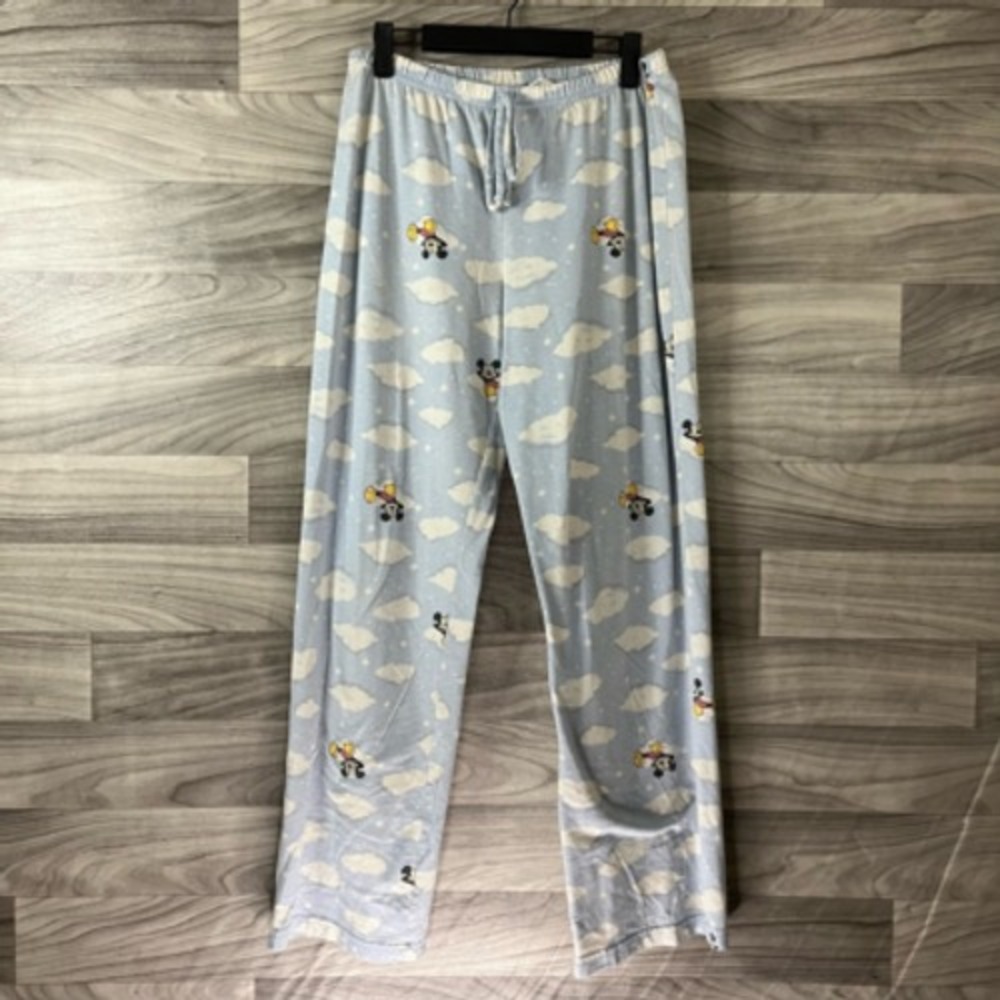Disney Women Mickey Mouse Lounge Sleep Pants Blue Drawstring Waist Cloud Print M